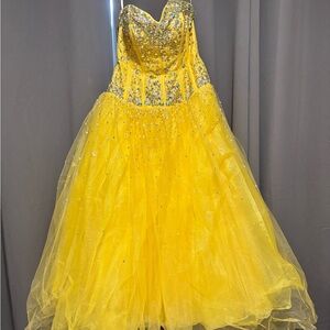 Yellow Strapless Gown with Sequins